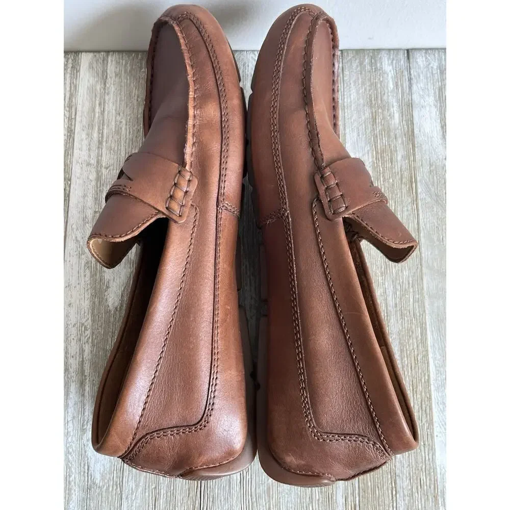 Clarks Markman Way Men’s Dark Tan Leather Driving Mocs Slip On Loafers Size 10M